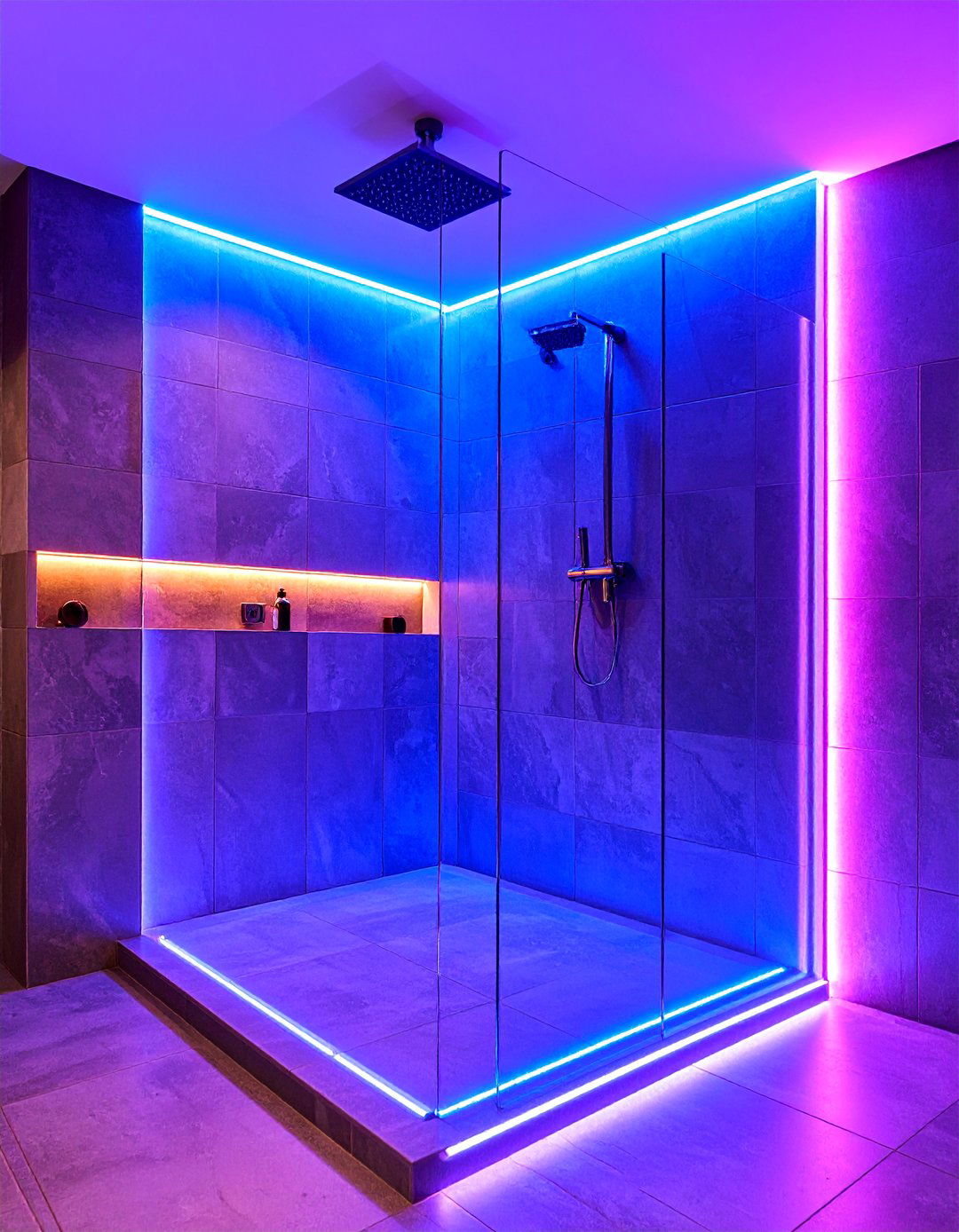 Corner Accent Lighting Design - 25 Shower Lighting Ideas