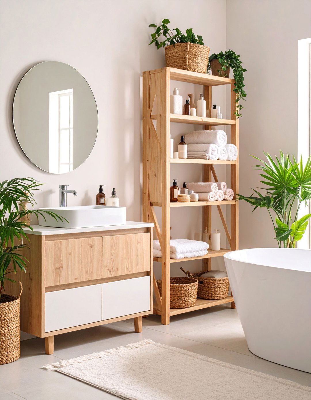 Corner Bamboo Shelf Unit - 25 Pedestal Sink Storage Ideas