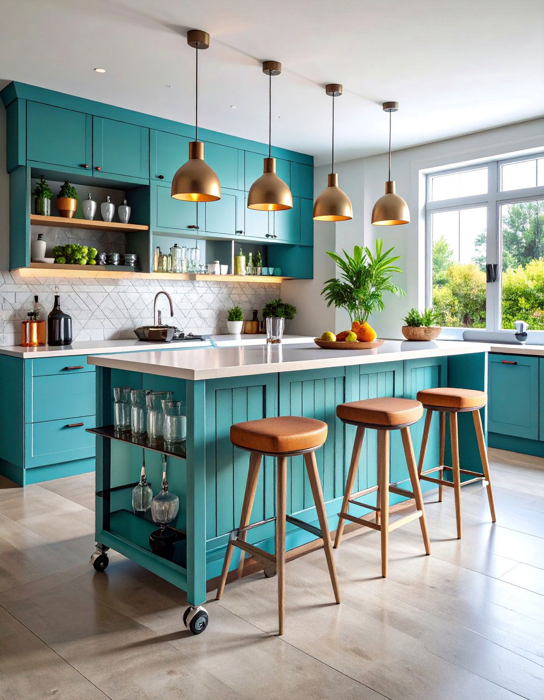 Corner Bar Cart Station with Mobile Flexibility - 25 Kitchen Corner Ideas