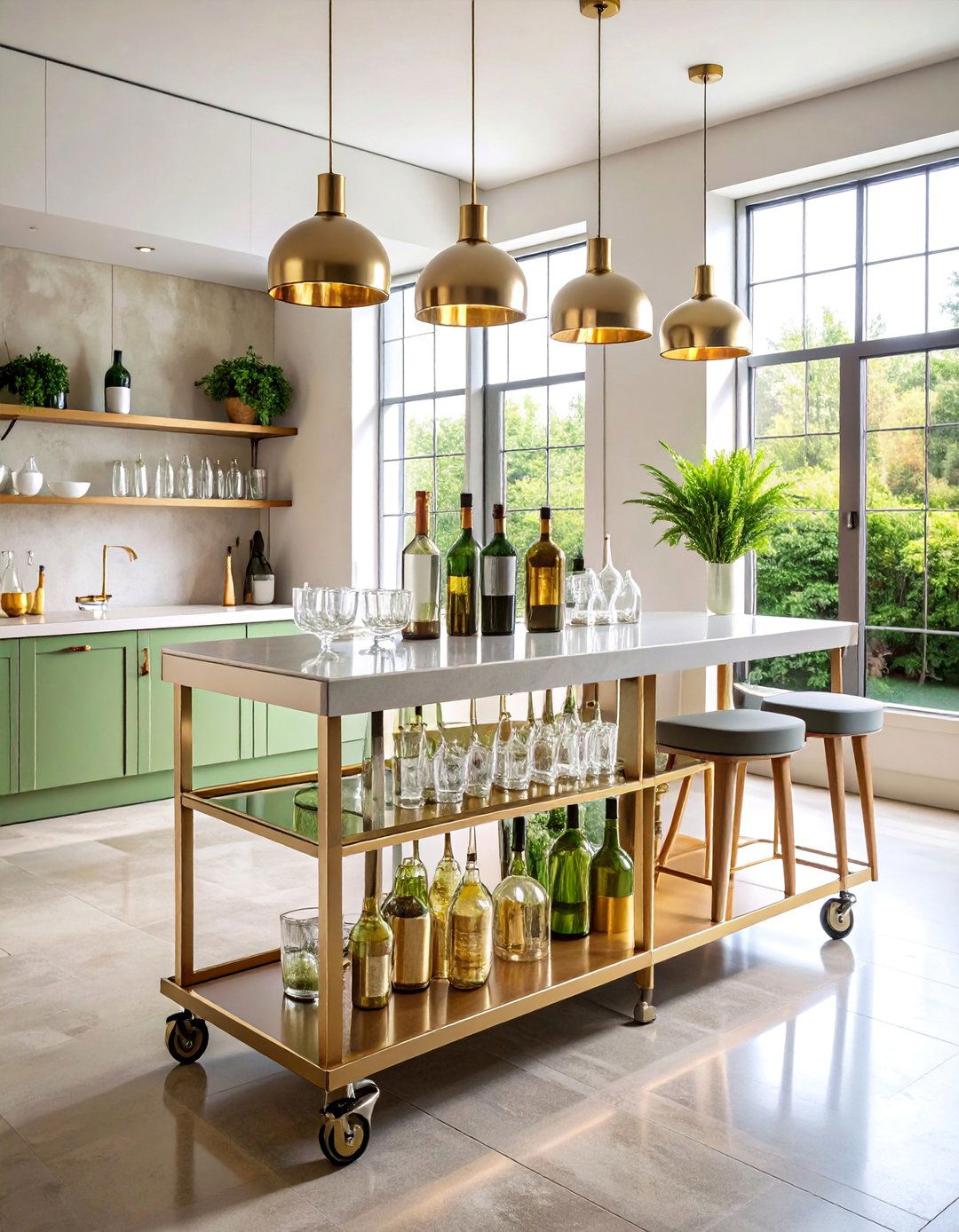 Corner Bar Cart with Entertaining Essentials - 25 Corner Decoration Ideas