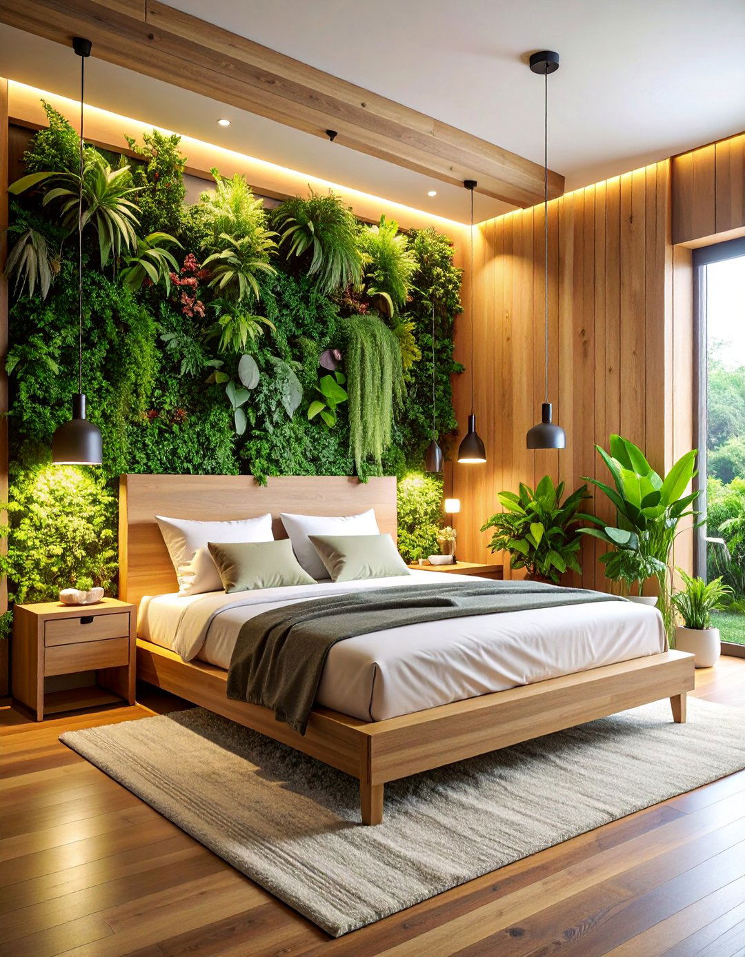 Corner Bed with Living Plant Wall Integration - 25 Corner Bed Ideas