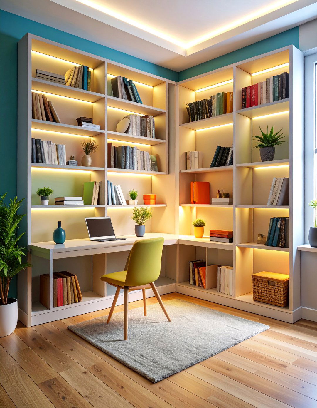 Corner Bookshelf with Built in Lighting - 25 Corner Decoration Ideas