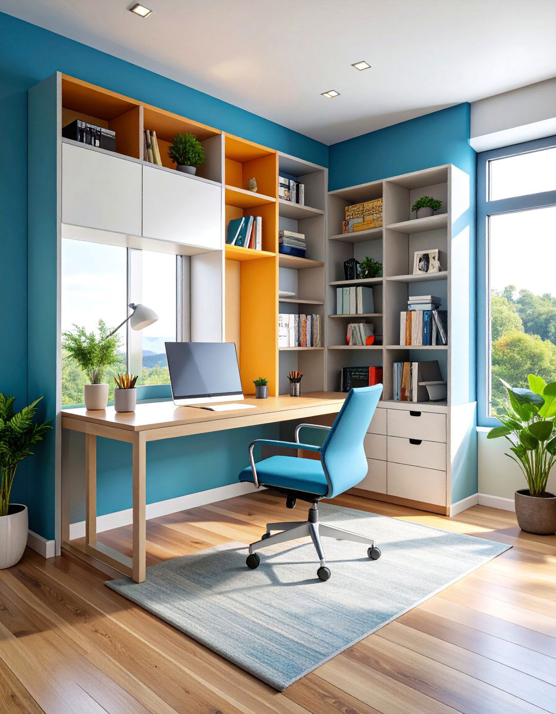Corner Bookshelf with Integrated Desk Workspace - 25 Corner Bookshelf Ideas