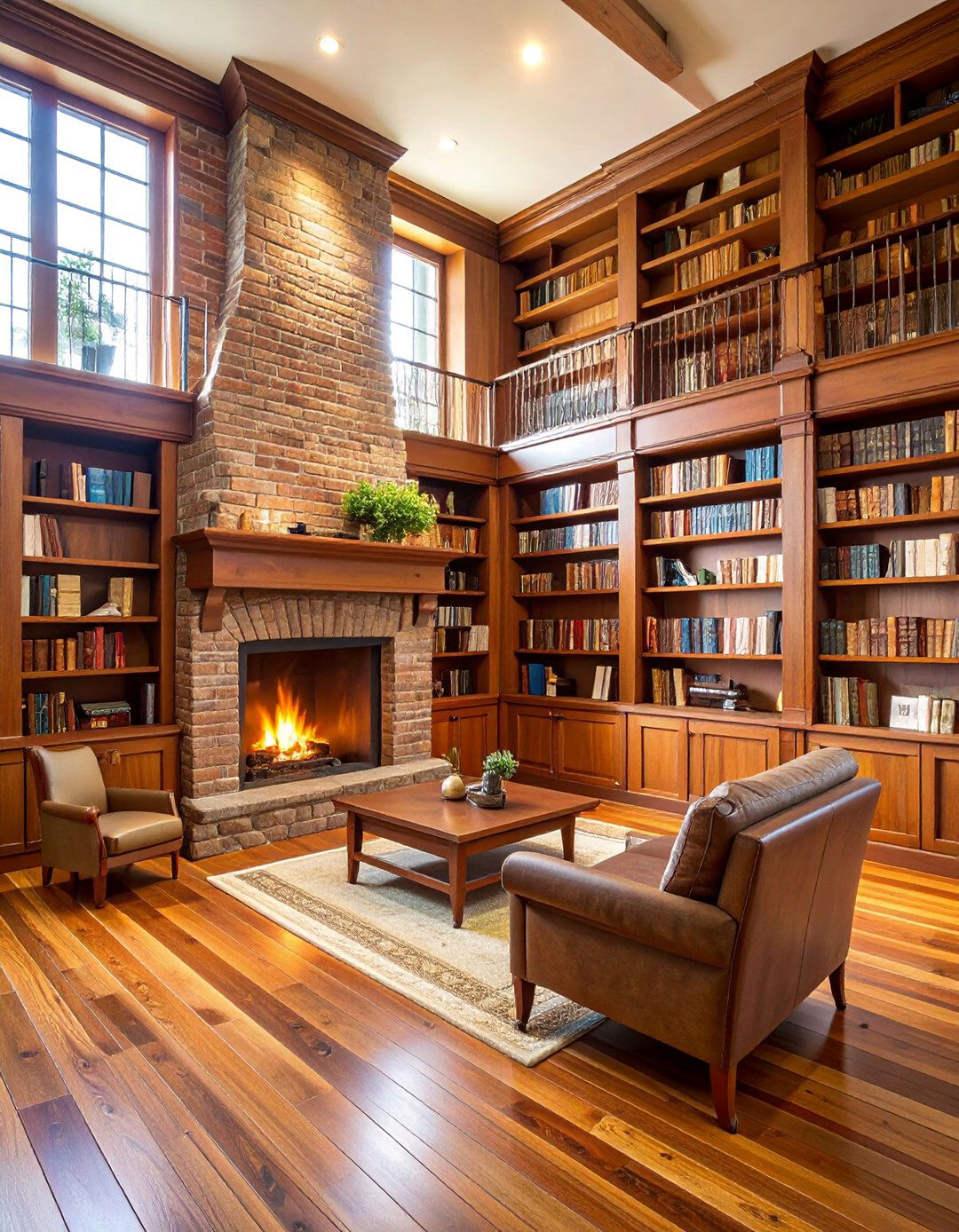 Corner Brick Fireplace with Built In Bookshelves - 25 Rustic Brick Fireplace Ideas
