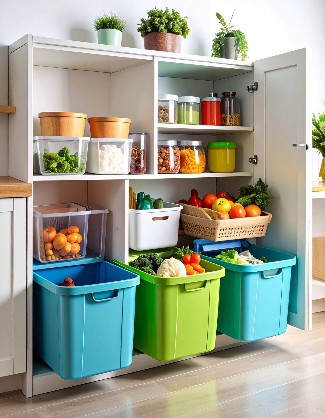 Corner Cabinet Garbage Can Storage with Rotating Lazy Susan System - 25 Garbage Can Storage Ideas