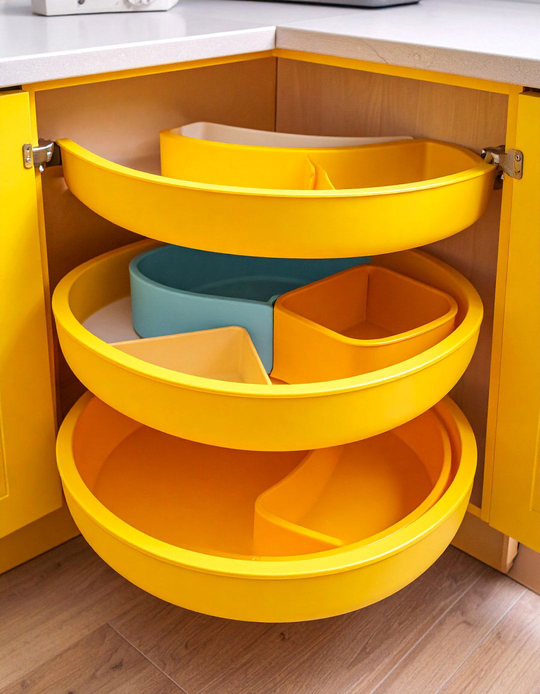 Corner Cabinet Lazy Susan with Kidney Shaped Shelves - 25 cabinet storage ideas