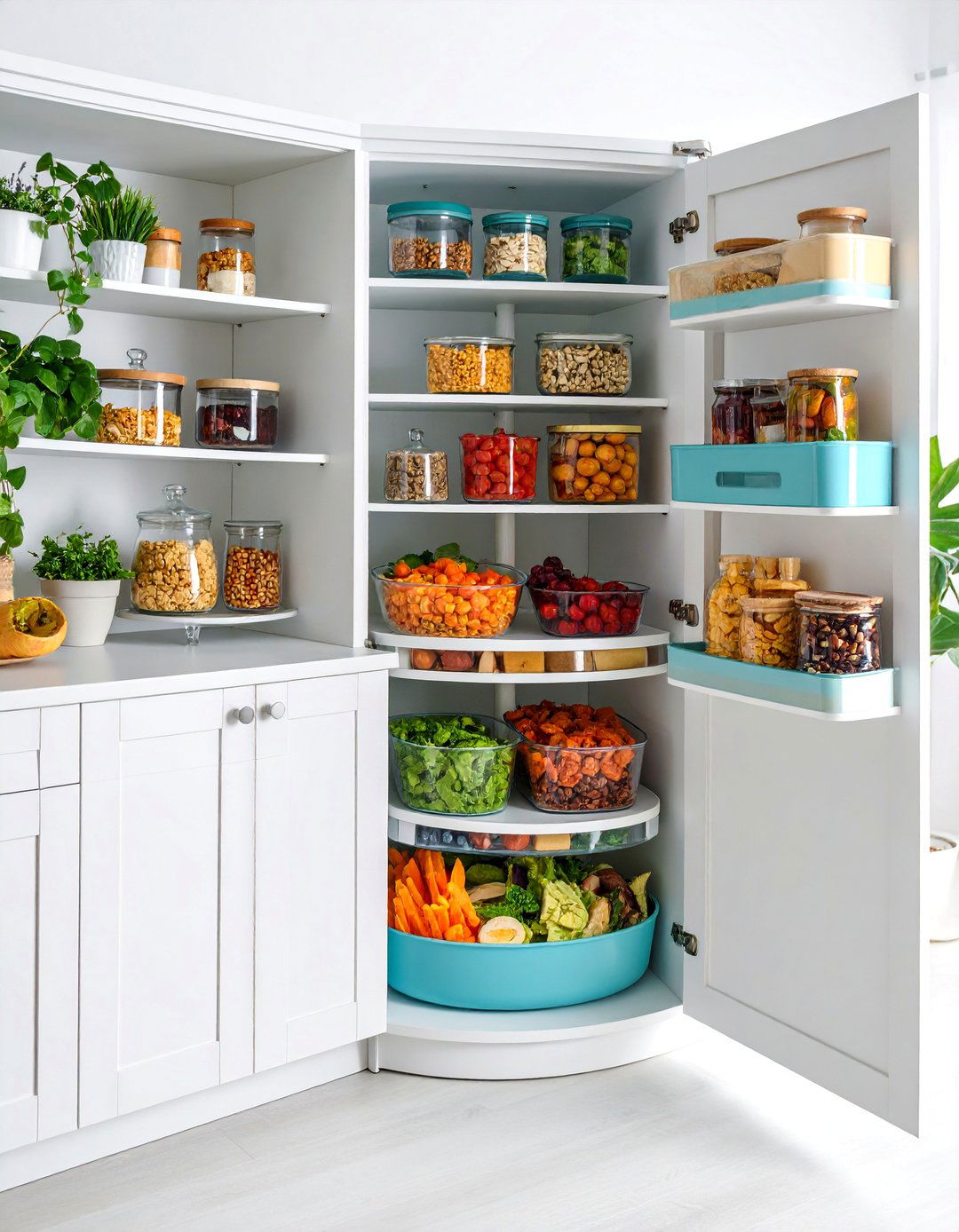 Corner Cabinet Snack Storage Carousel - 25 Snack Storage Ideas