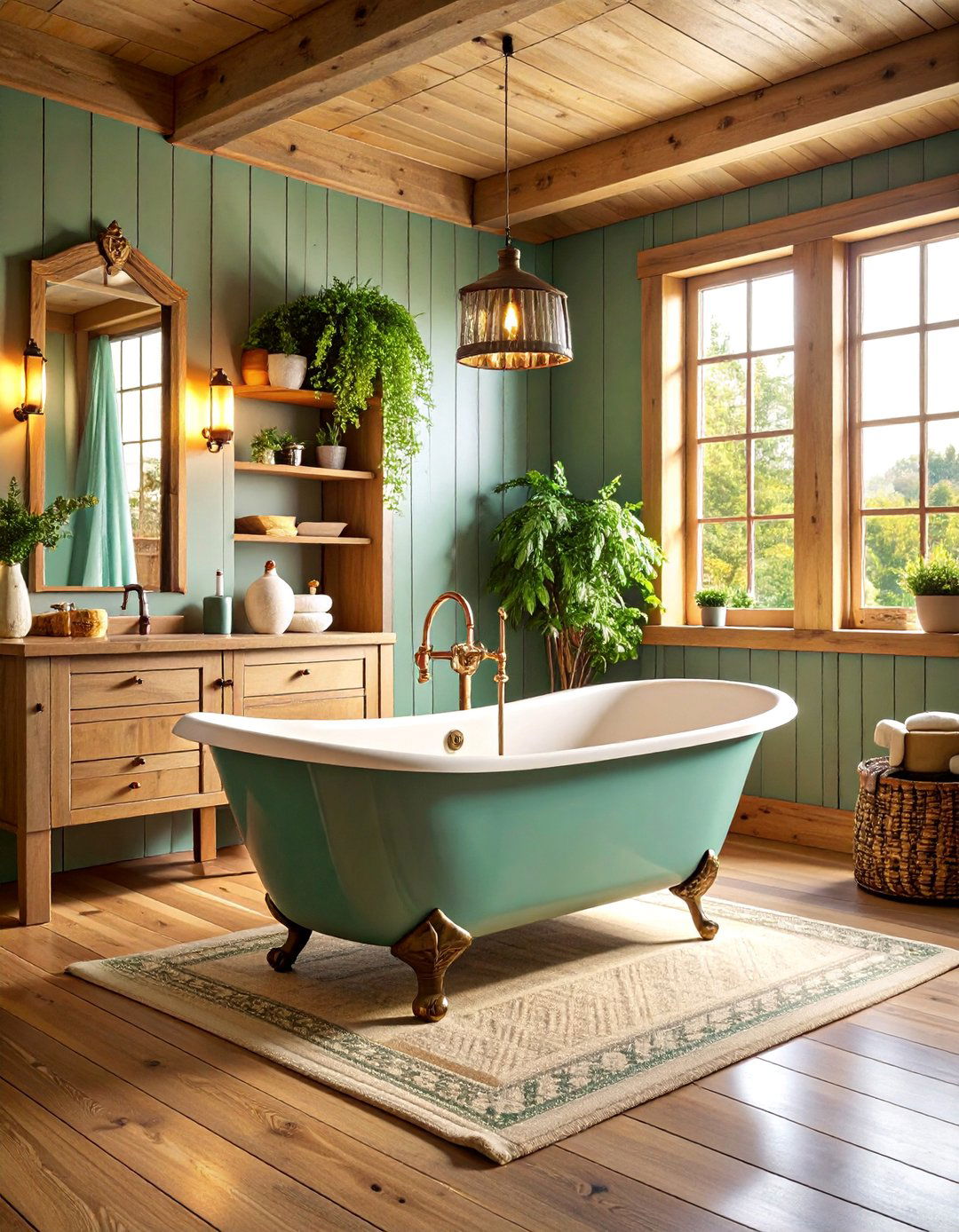 Corner Clawfoot Tub Log Cabin Bathroom - 25 Log Cabin Bathroom Ideas