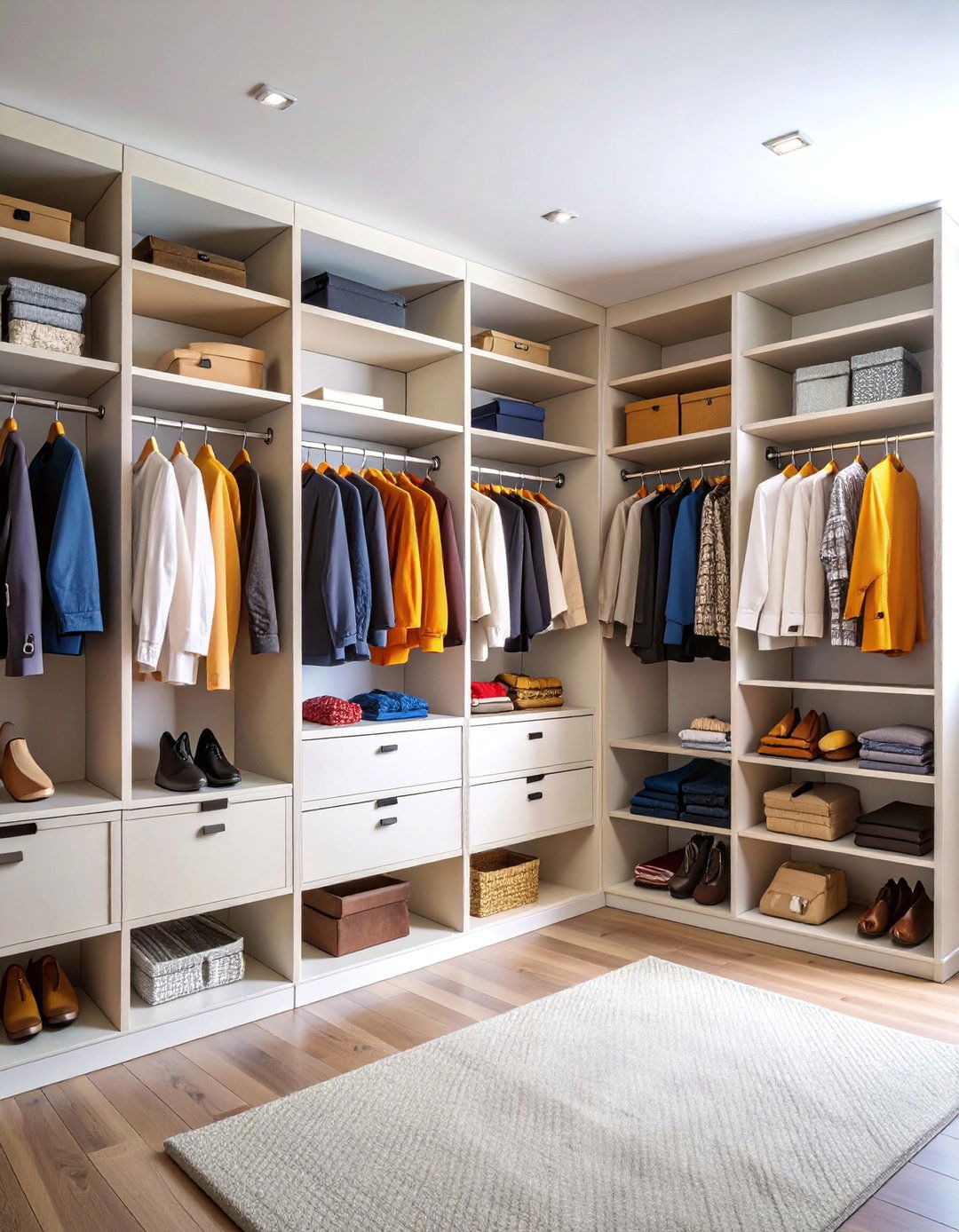 Corner Closet Organization with Open Storage - 25 Corner Decoration Ideas