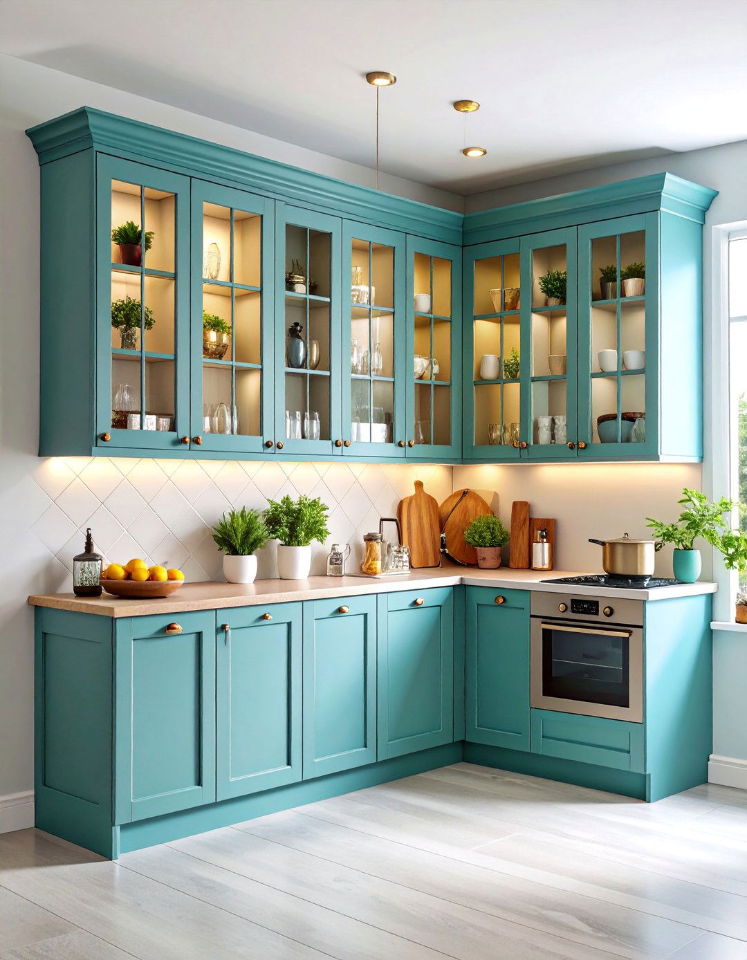 Corner Display Cabinet with Glass Fronts and Lighting - 25 Kitchen Corner Ideas