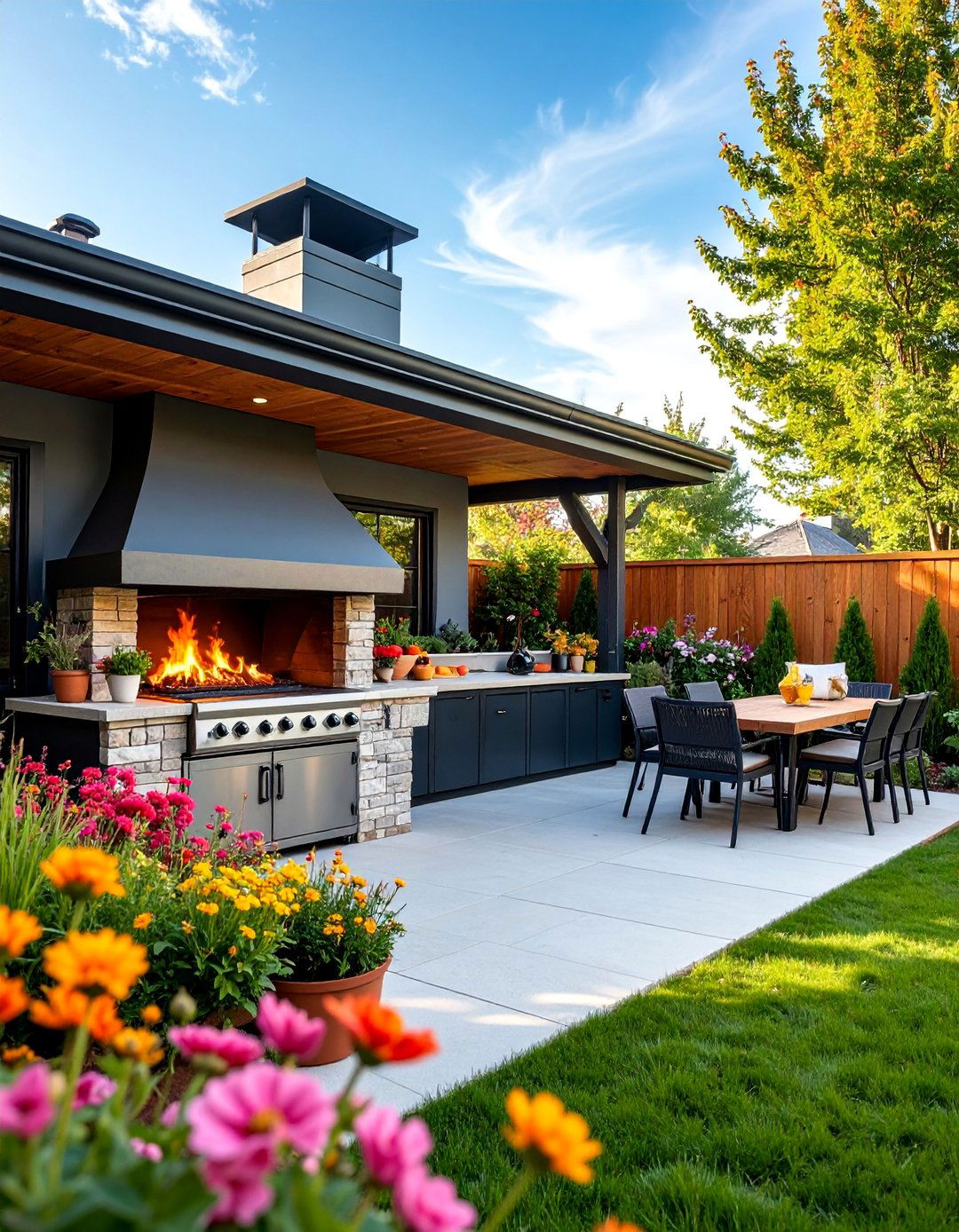 Corner Fireplace with Cooking and Grilling Integration - 25 Outdoor Corner Fireplace Ideas