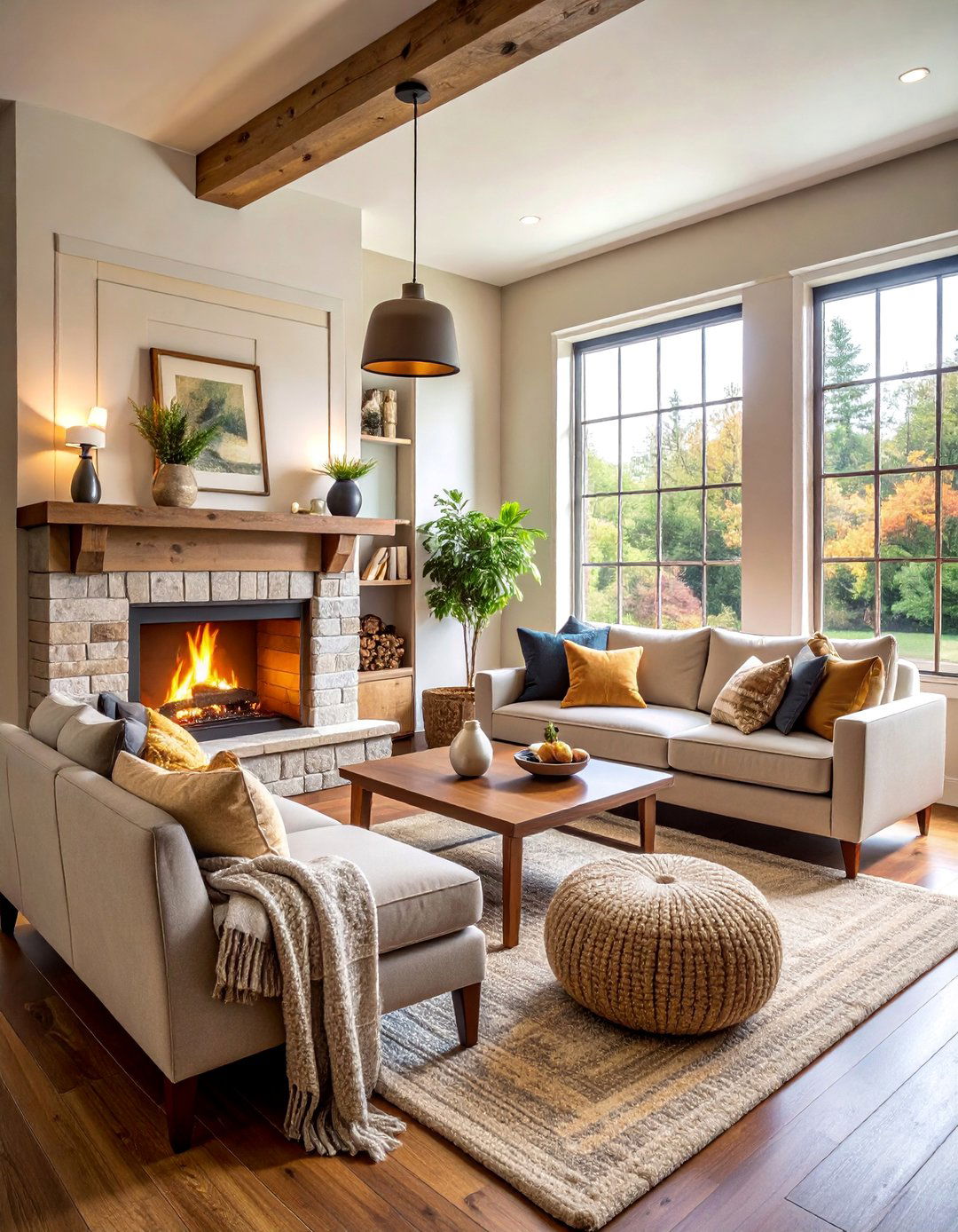 Corner Fireplace with Cozy Seating - 25 Corner Decoration Ideas