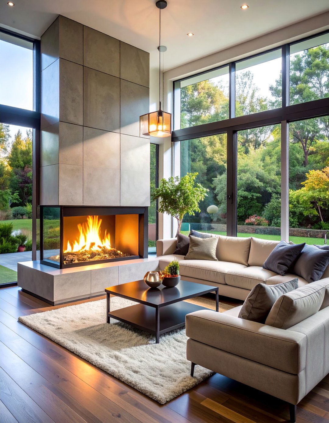 Corner Fireplace with Glass Block Accents - 25 Corner Fireplace Ideas