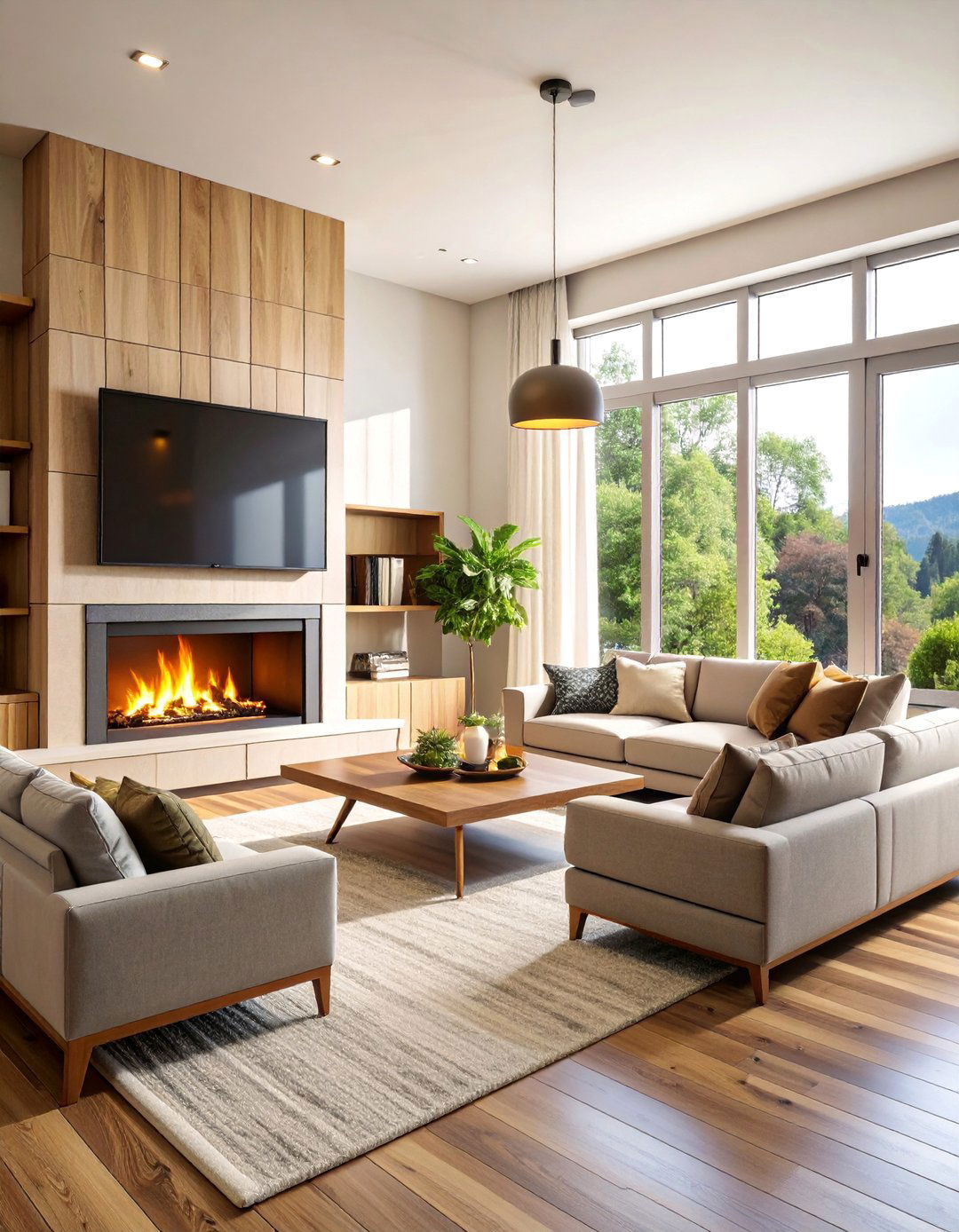 Corner Fireplace with Integrated Television Mount - 25 Corner Fireplace Ideas