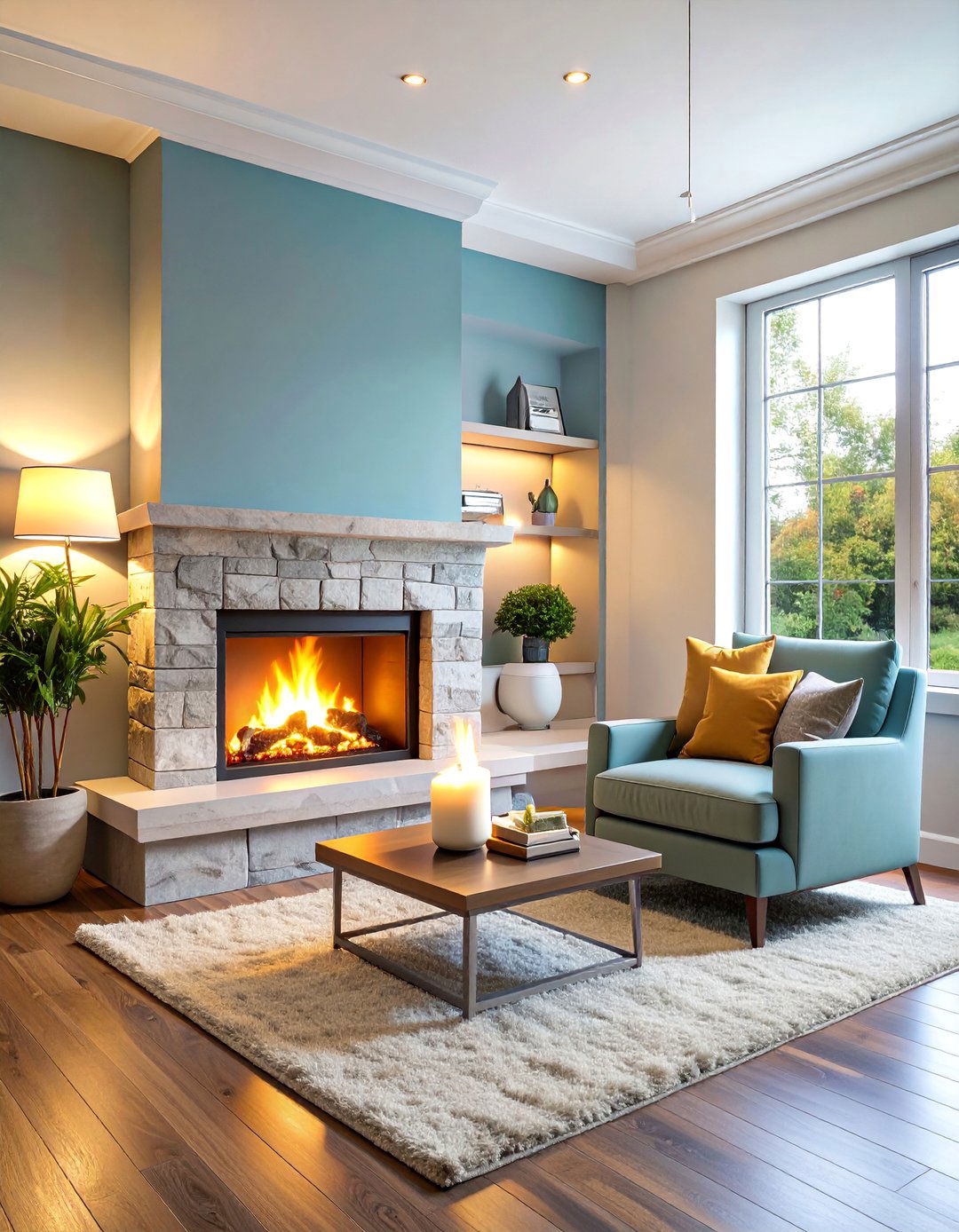 Corner Fireplace with Seating Area - 25 Bedroom Corner Ideas