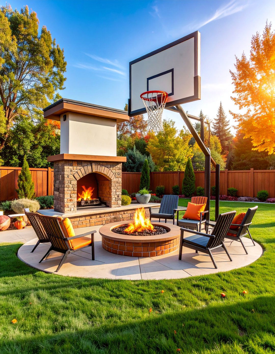 Corner Fireplace with Sports and Recreation Focus - 25 Outdoor Corner Fireplace Ideas
