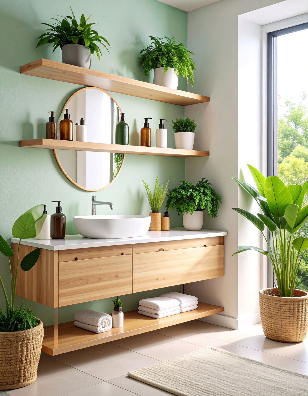 Corner Floating Shelves with Curved Design - 25 Bathroom Storage Ideas
