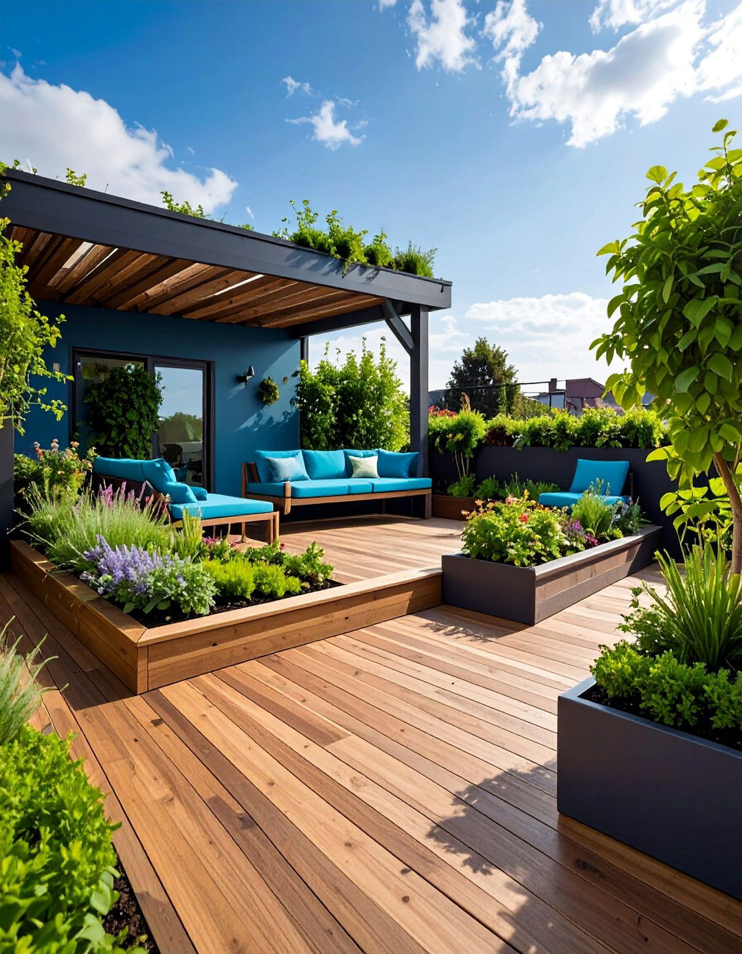 Corner Garden Deck with Strategic Plant Positioning - 25 Deck Decorating Ideas With Plant