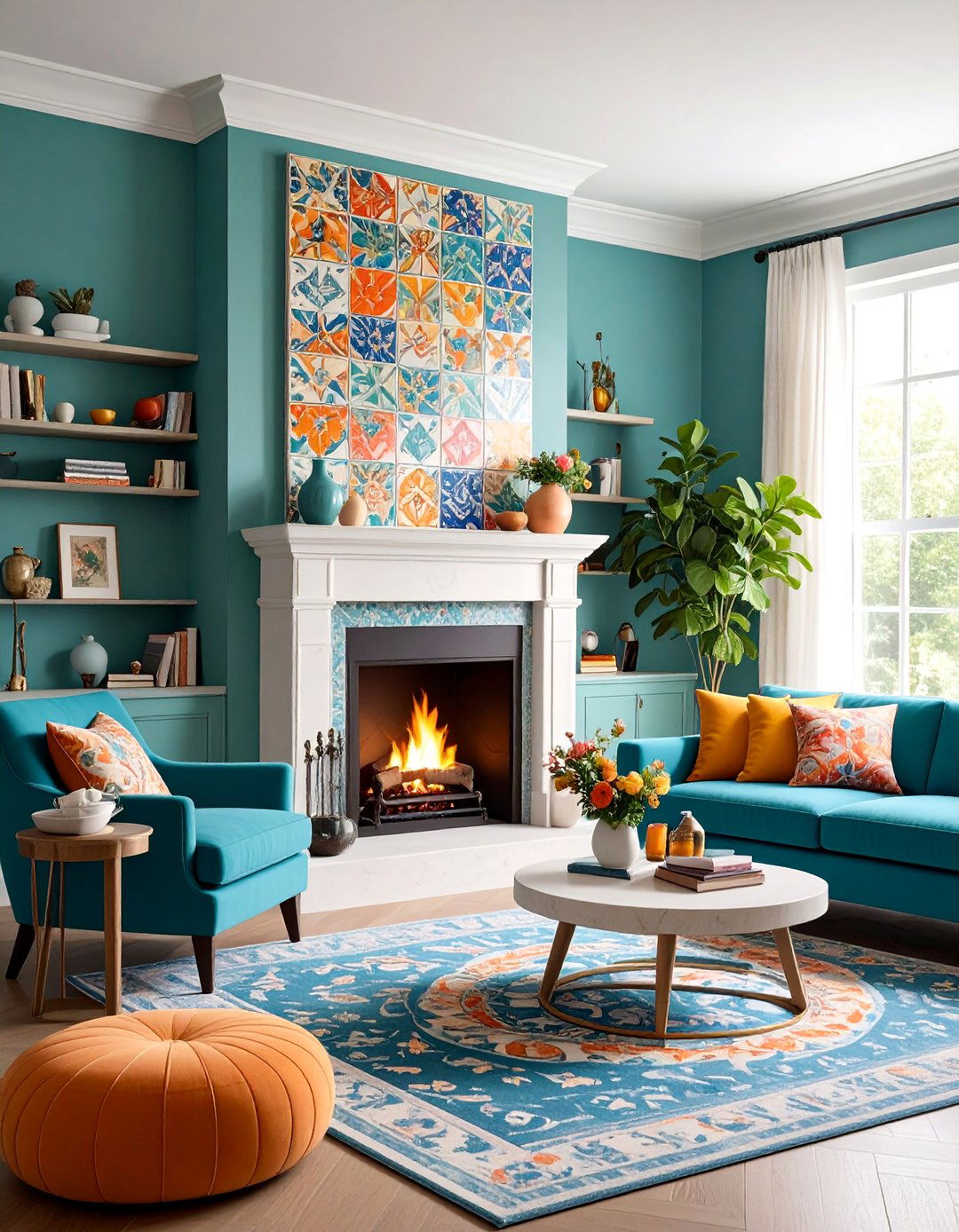 Corner Gas Fireplace with Custom Artistic Surround - 25 Corner Gas Fireplace Ideas
