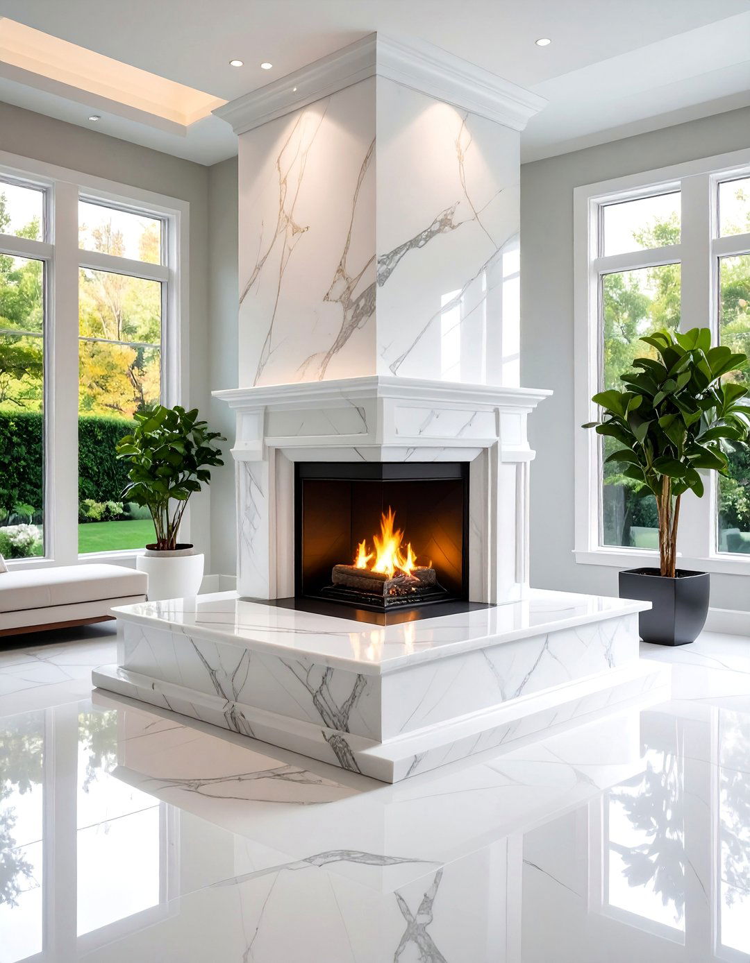 Corner Gas Fireplace with Marble Surround Elegance - 25 Corner Gas Fireplace Ideas