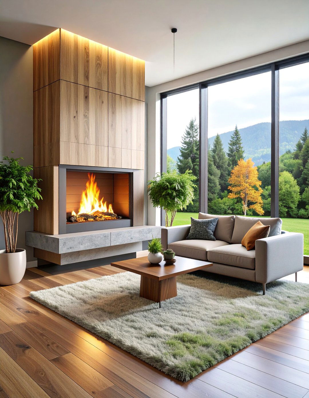 Corner Gas Fireplace with Mixed Material Contemporary Design - 25 Corner Gas Fireplace Ideas