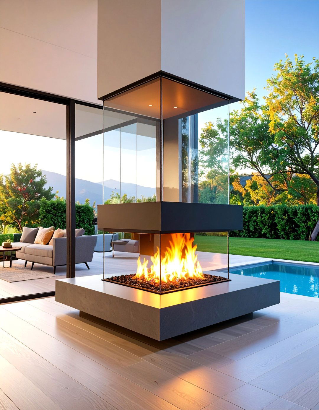 Corner Gas Fireplace with Suspended Floating Design - 25 Corner Gas Fireplace Ideas