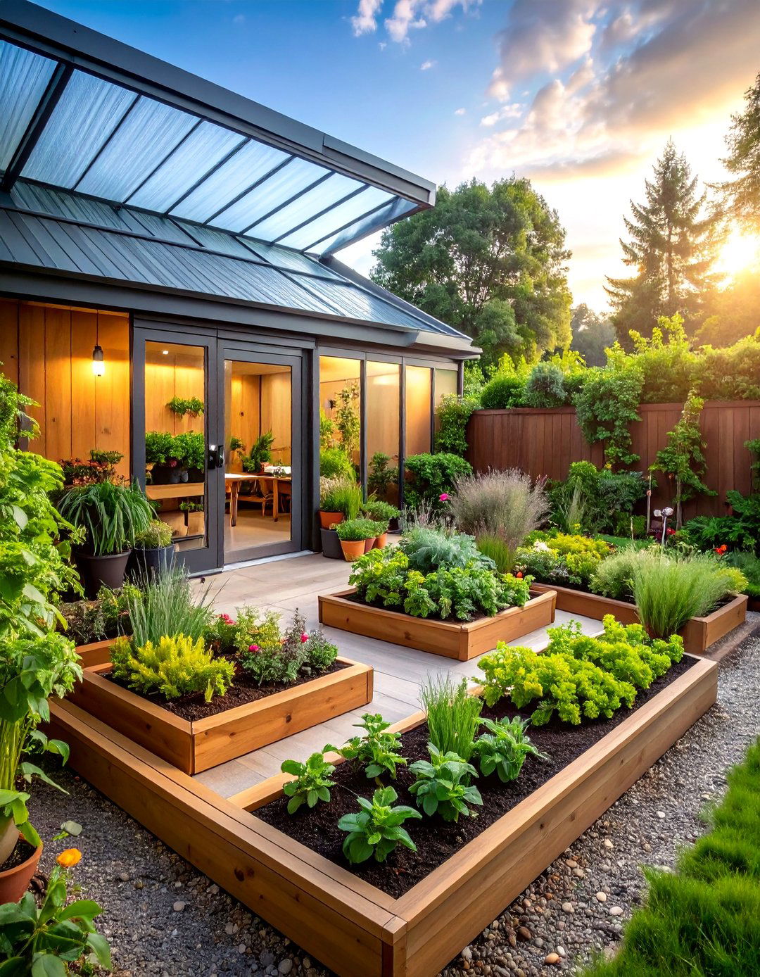 Corner Greenhouse with Herb Spiral Garden - 25 Corner Greenhouse Ideas