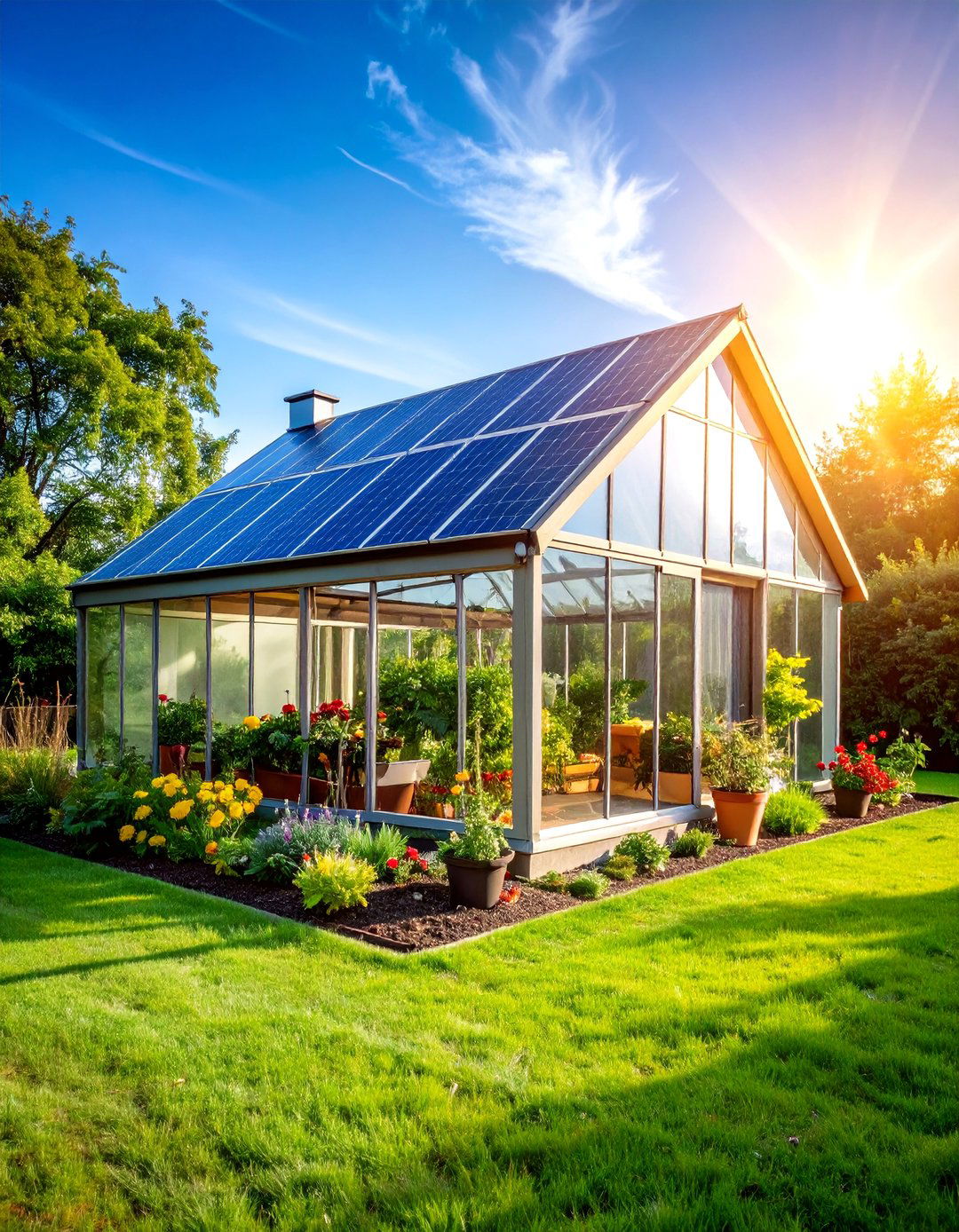 Corner Greenhouse with Solar Panel Integration - 25 Corner Greenhouse Ideas