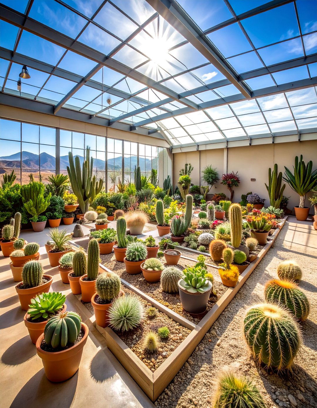 Corner Greenhouse with Succulent and Cactus Desert Environment - 25 Corner Greenhouse Ideas