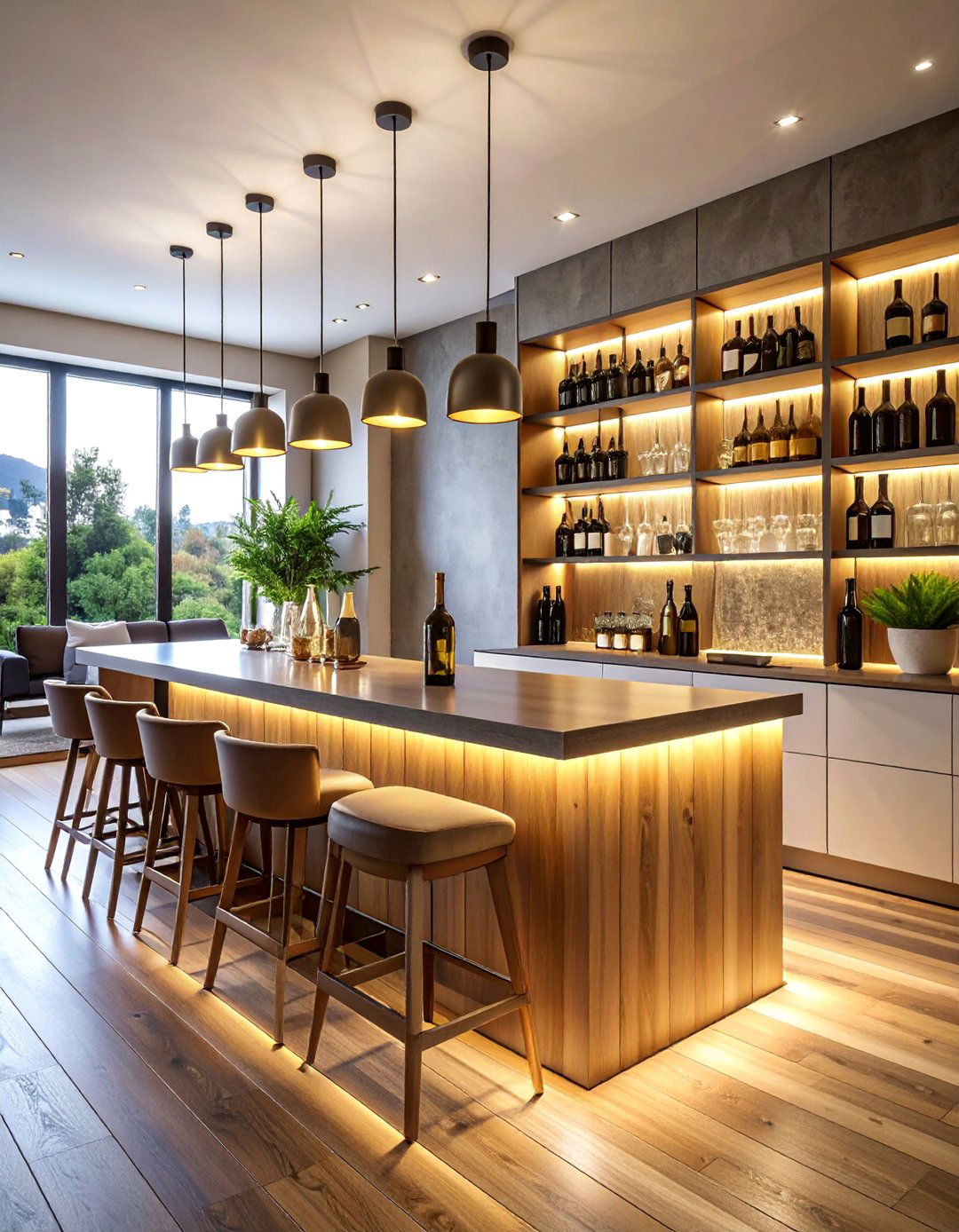 Corner Home Bar with Wine Display - 25 Corner Decoration Ideas