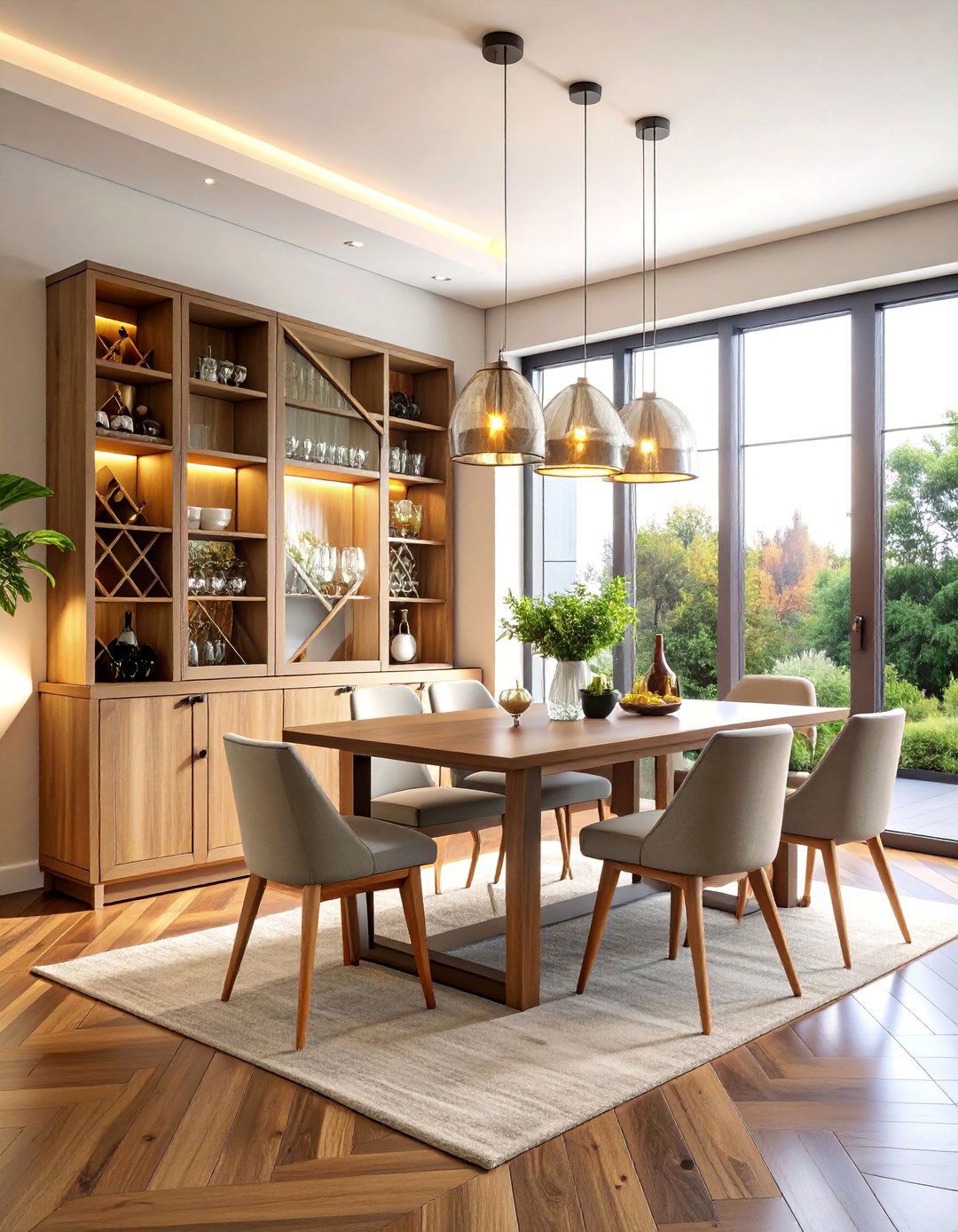Corner Hutch with Glass Display and Wine Storage - 25 Dining Room Hutch Ideas