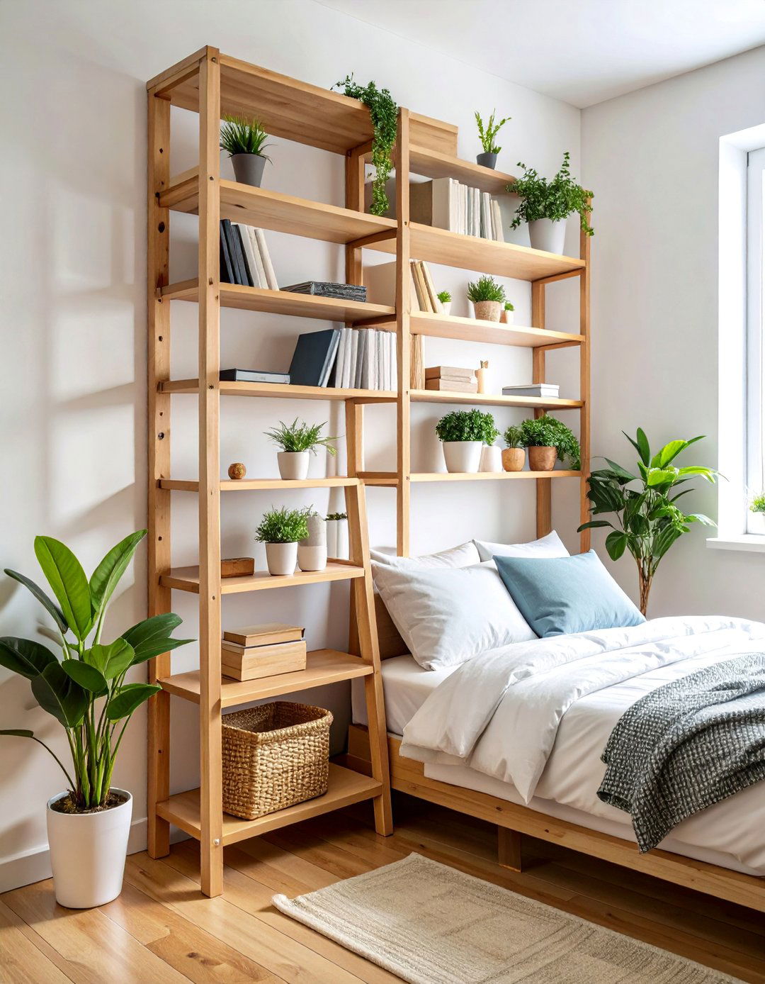 Corner Ladder Display Shelves - 25 Bedroom Shelving Ideas