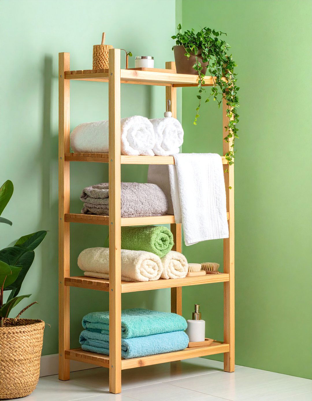 Corner Ladder Shelf Unit - 25 Small Bathroom Shelving Ideas