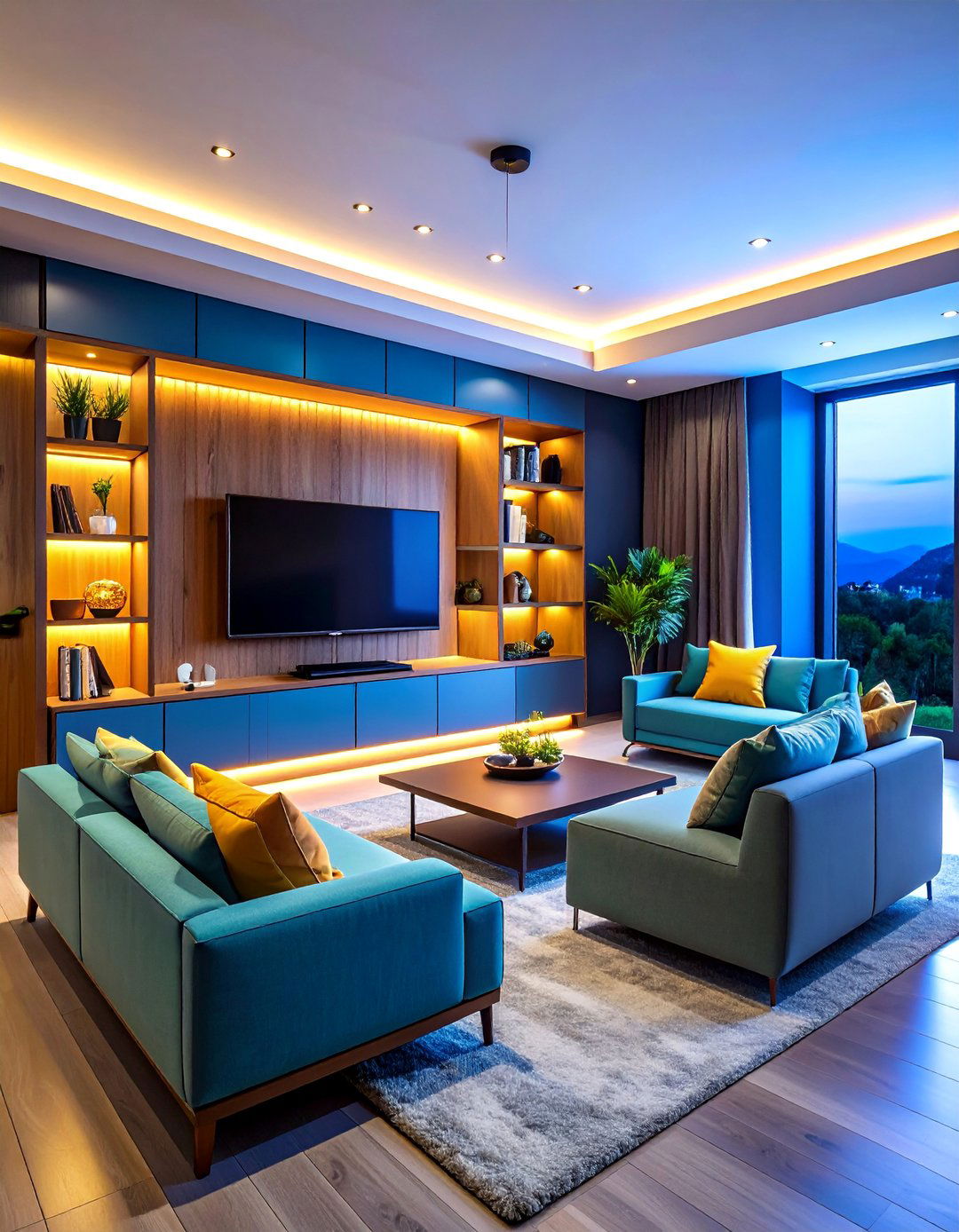 Corner Media Wall with Space Saving Design - 25 Media Wall Ideas