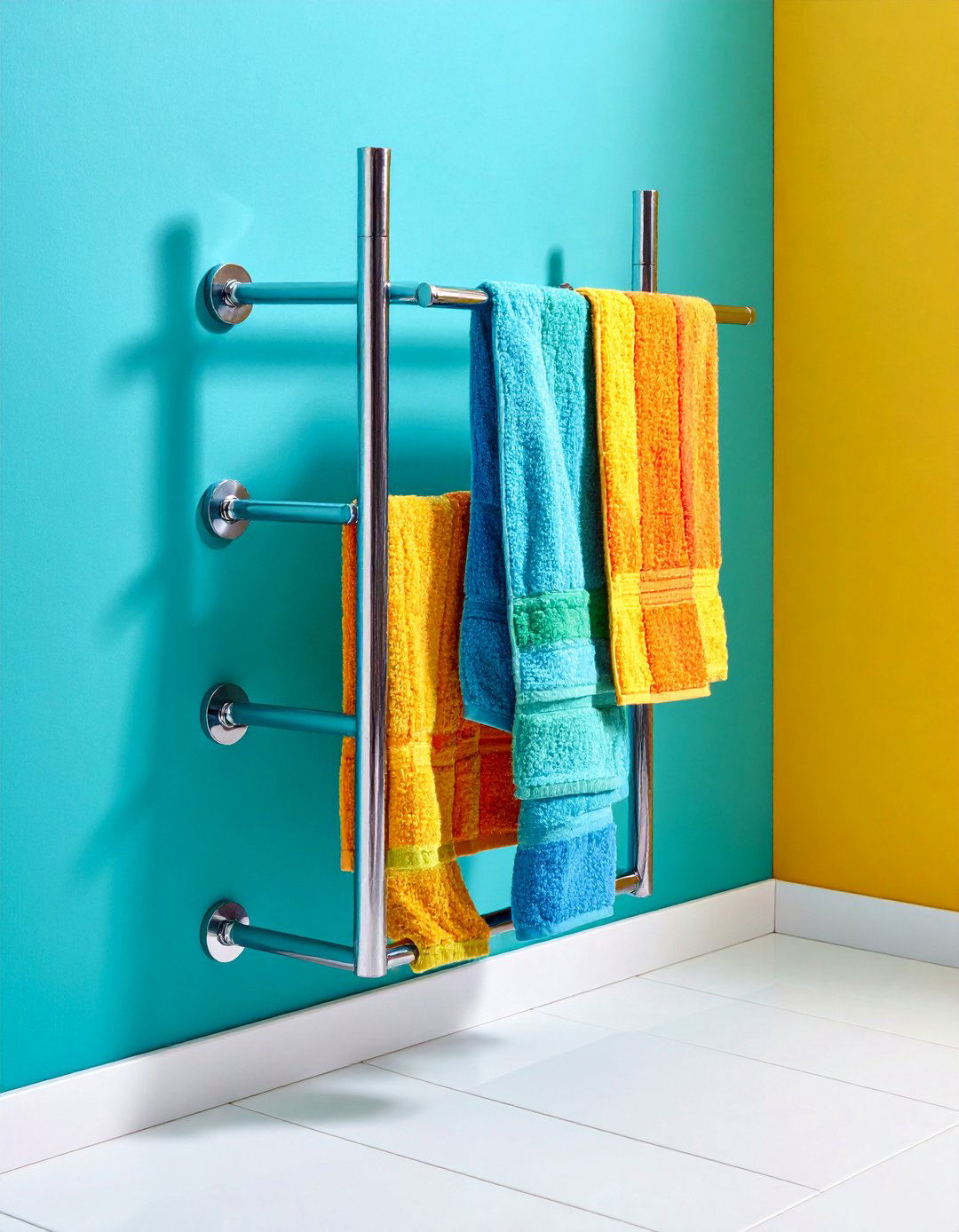 Corner Mounted Towel Rack with Rotating Arms - 25 Bathroom Towel Rack Ideas