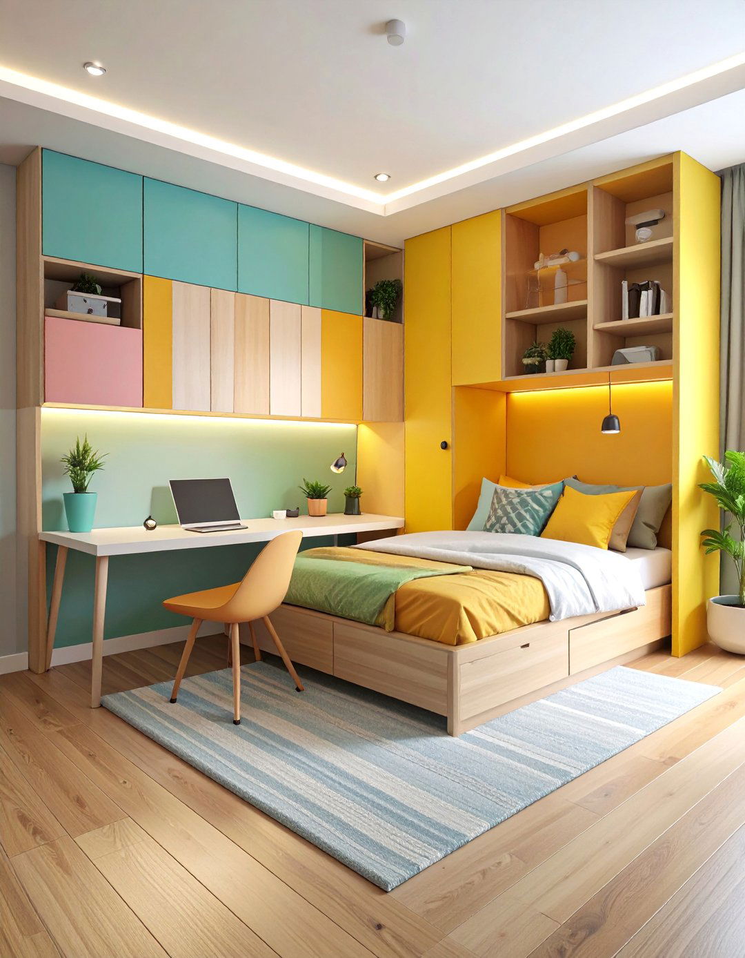 Corner Murphy Bed with Integrated Workspace - 25 Corner Bed Ideas