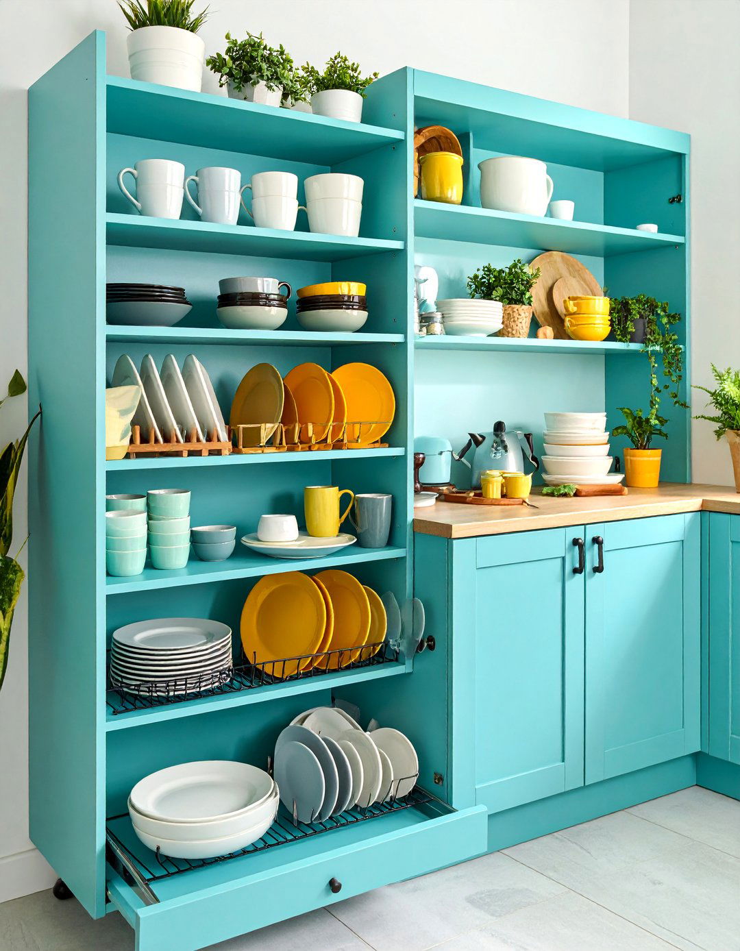 Corner Plate Rack with Vertical Storage System - 25 Kitchen Corner Ideas
