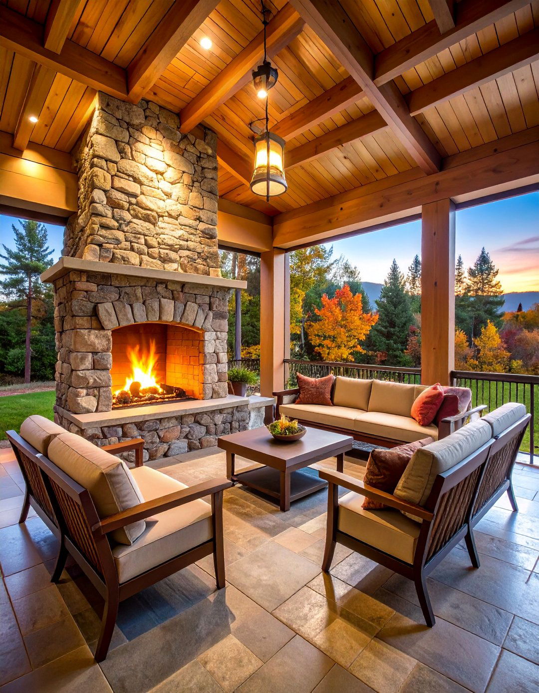 Corner Porch Fireplace with Built in Seating - 25 Porch Fireplace Ideas