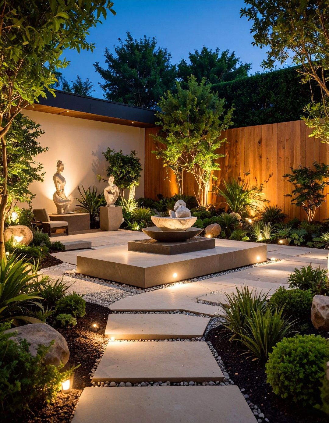 Corner Sculpture Garden with Art Display - 25 Corner Patio Ideas
