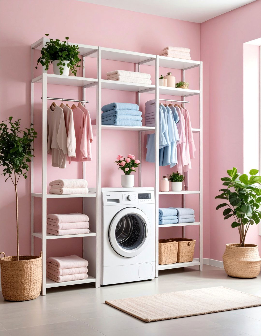 Corner Shelving Tower for Maximum Vertical Storage - 25 Small Laundry Room Ideas With a Top Load Washing Machine