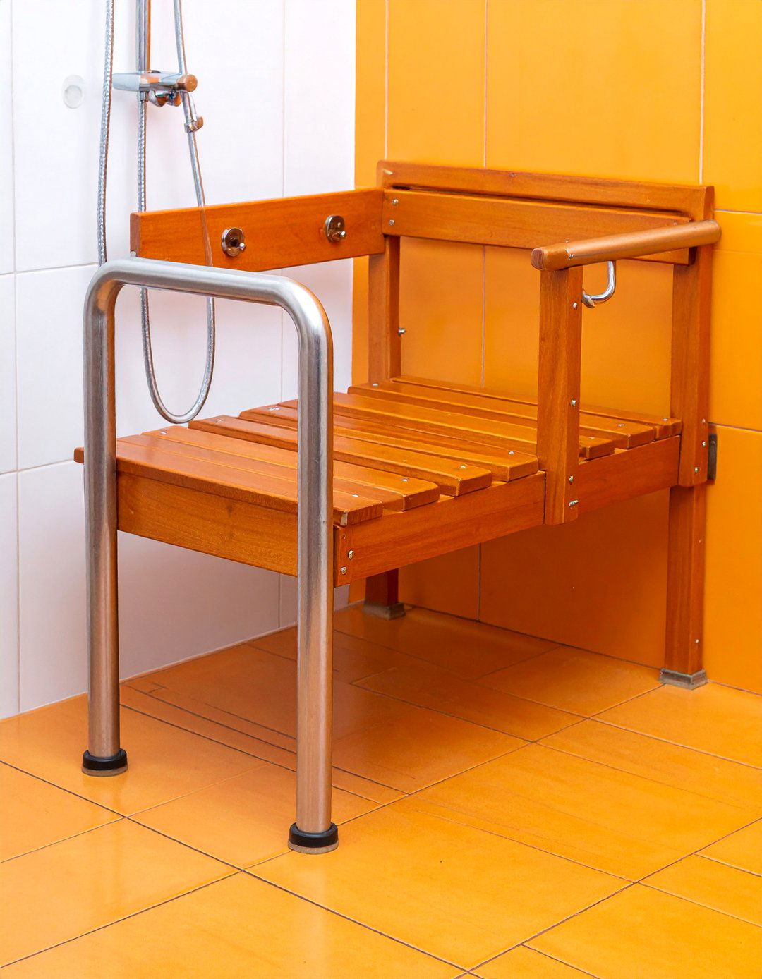Corner Shower Bench with Integrated Grab Bar - 25 Shower Bench Ideas