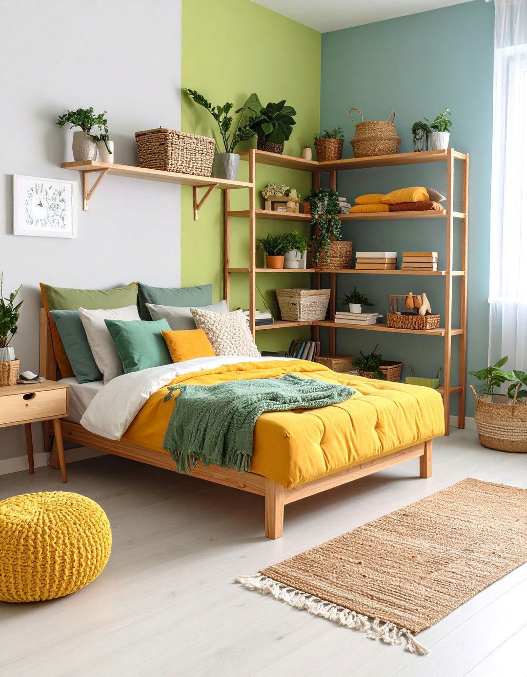 Corner Storage Ottoman with Display Shelves - 25 Bedroom Corner Ideas