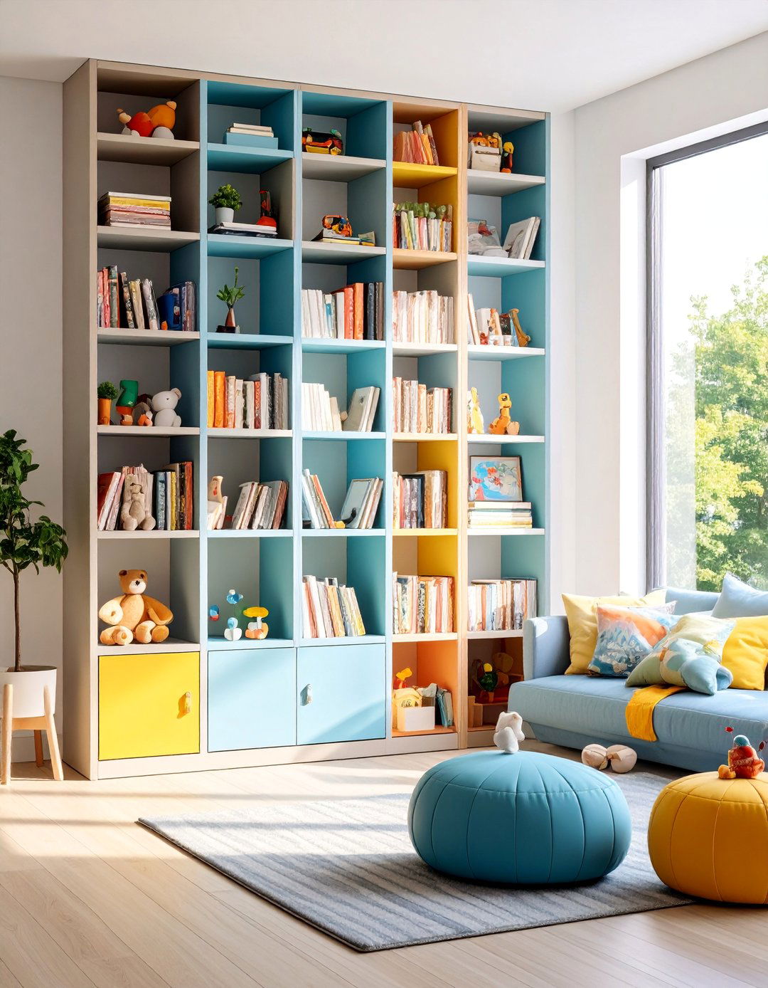 Corner Storage Tower Living Room Design - 25 Living Room Toy Storage Ideas