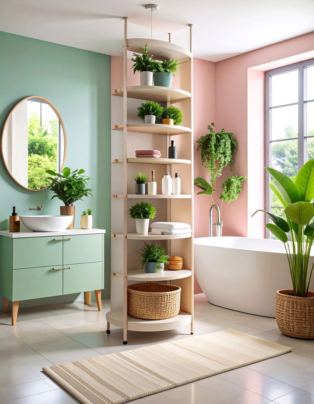 Corner Storage Tower with Rotating Shelves - 25 Toilet Paper Storage Ideas