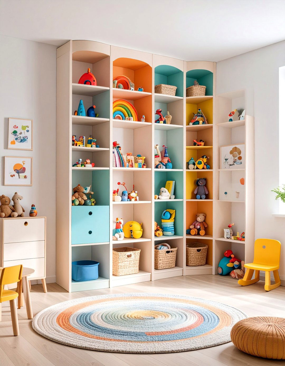 Corner Storage Tower with Rotating Shelves - 25 Toy Storage Ideas