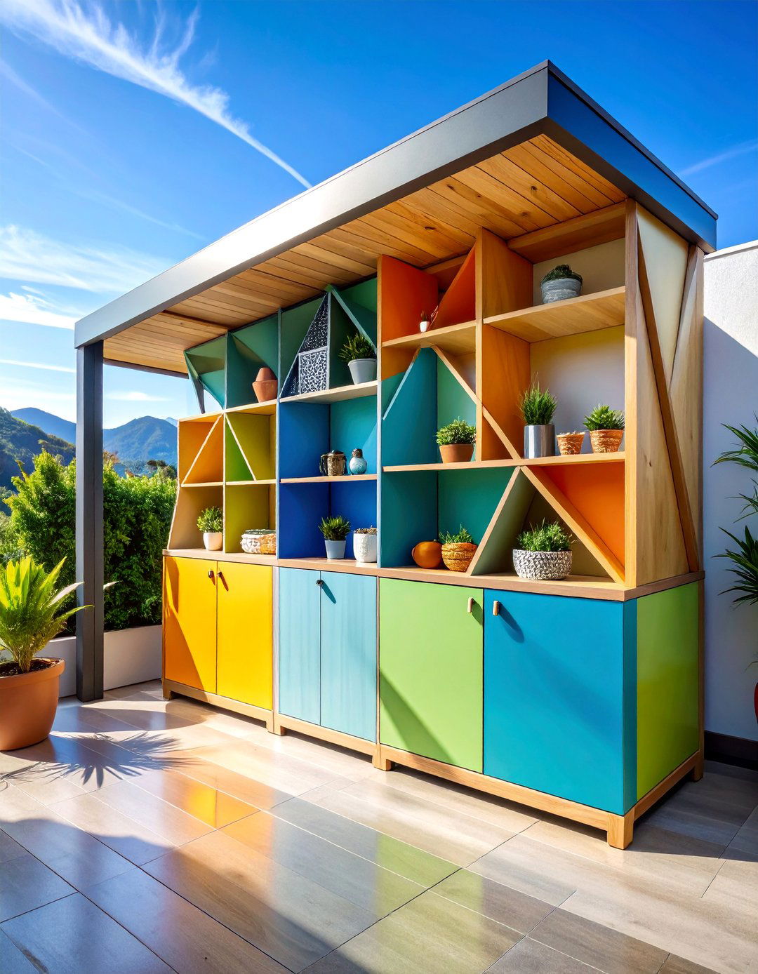 Corner Storage Unit with Triangular Design - 25 Outdoor Storage Ideas