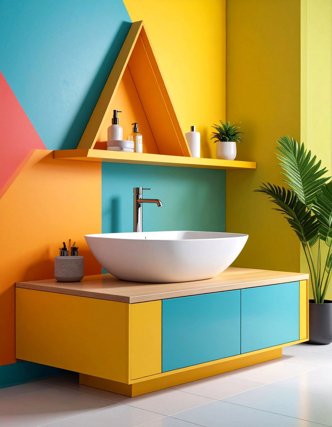 Corner Triangle Sink with Integrated Shelf - 25 Small Bathroom Sink Ideas