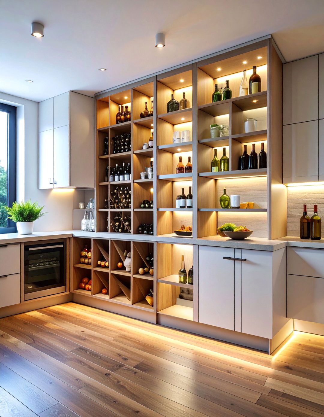 Corner Wine Storage with Glass Display - 25 Kitchen Corner Ideas