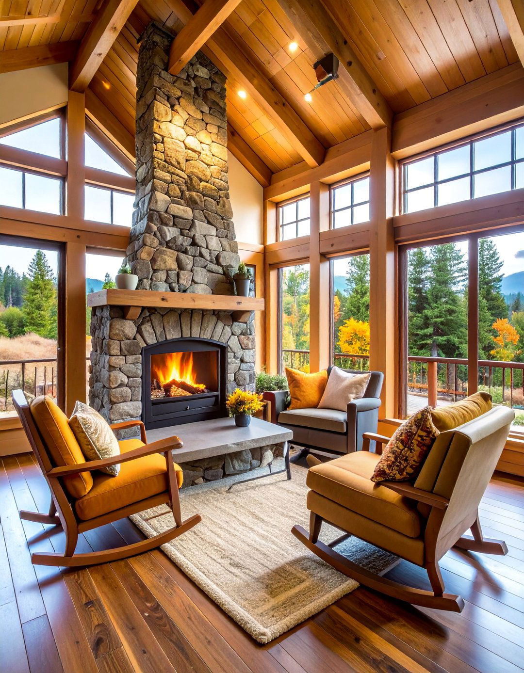 Corner Wood Stove with Custom Hearth - 25 Cabin Fireplace Ideas