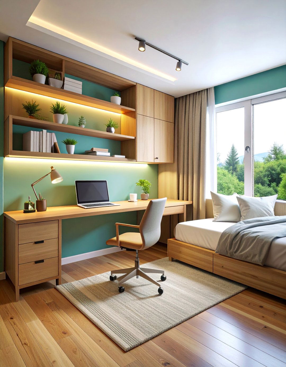 Corner Workspace with Wall Mounted Desk - 25 Corner Decoration Ideas